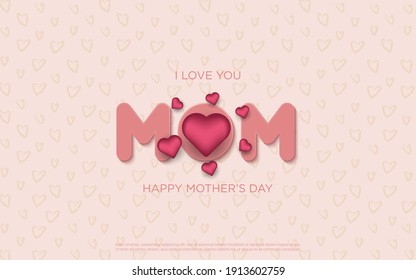 Happy Mother's day greeting card. Love balloon with 3d letters, white holiday background. Vector illustration.
