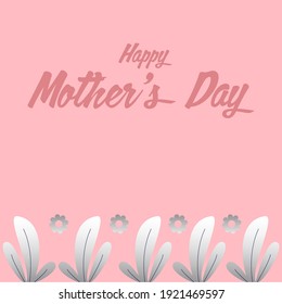 Happy Mother's day greeting card with leaves. mothers day concept. isolated pink background