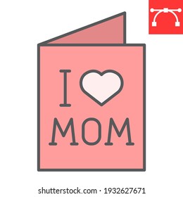 Happy Mothers day greeting card color line icon, typography and holiday, mom day card vector icon, vector graphics, editable stroke filled outline sign, eps 10