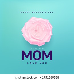 Happy Mother's day greeting card with typography design and beautiful blossom tender rose flower. Suitable for social media posts, mobile apps, banners design and web. Realistic vector illustration.