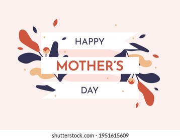 Happy mother's day greeting card design with flower and typography letter. Flat design. Eps 10