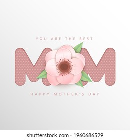 Happy mother's day greeting card with typography design and beautiful blossom flower