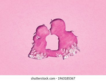 Happy Mother's day greeting card with women and girl. paper collage style with digital craft .