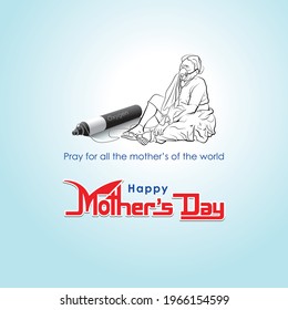 Happy Mother's Day greeting card vector. Mother's Day illustration. Mom day. Oxygen mask for Covid Mother. Save Mother. Oxygen, Covid, Poster. World day. Mother with Oxygen Drawing and Typography.