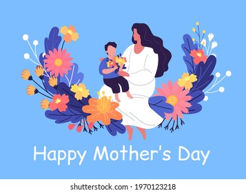 Happy Mother's day greeting card vector illustration. Blue color background