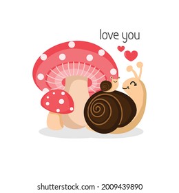 Happy Mother's Day Greeting Card. Mom and baby snail cartoon.