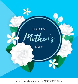 Happy Mother's day Greeting Card Vector design. Jasmine flowers bouquet on blue background