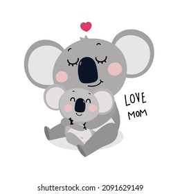 Happy Mother's Day greeting card with koala bear and baby. Australia animal wildlife cartoon character. -Vector 