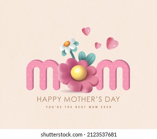 Happy Mother's Day greeting card with flowers illustration.	