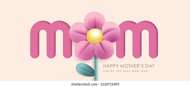Happy Mother's Day greeting card with flower illustration.	