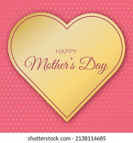 Happy Mother's Day greeting card in paper cut style. Golden heart on a pink background. Vector illustration.