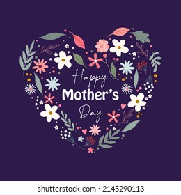 Happy mother's day greeting card with flowers in heart shape