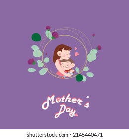 Happy Mother`s Day Greeting Card. Vector banner Symbols love decoration background mom text Vector Illustration Of Mother Holding Baby Son poster postcard background care love 
