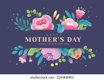 Happy mother's day greeting card with beautiful blossom flowers