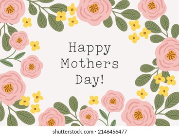 Happy Mother's day greeting card, poster, banner, flyer template. Spring bright floral frame with hand drawn scandinavian style flowers on a white background