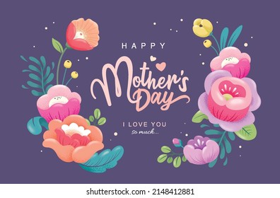 Happy mother's day greeting card with beautiful blossom flowers.