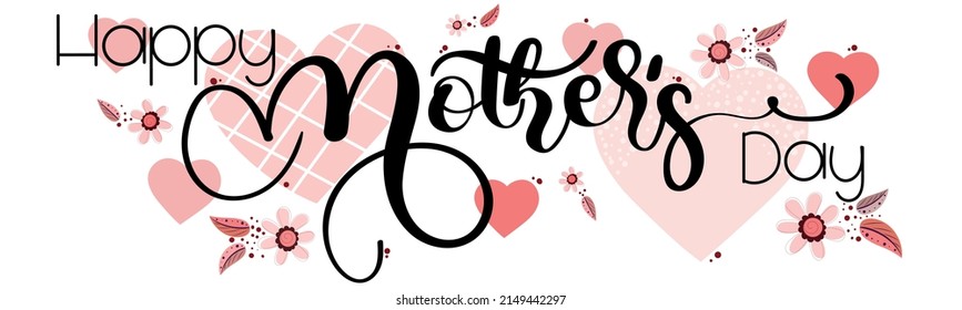 Happy Mother's Day greeting card with a beautiful blossom flowers, hearts background. Illustration MOTHERS DAY