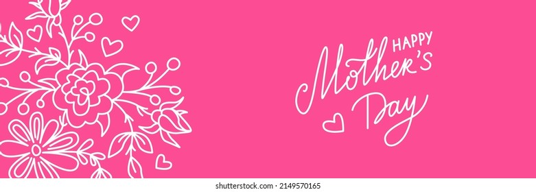 Happy Mother's Day. Greeting card for mom, grandmom. Pink background for spring holiday