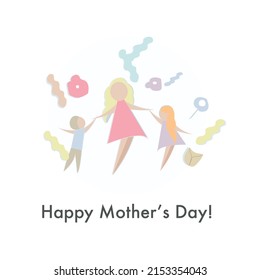 Happy Mother's day greeting card. Mom and kids illustration