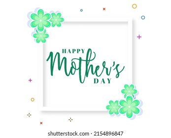 Happy Mother's Day Greeting Card With Sticker Style Flowers On White Background.