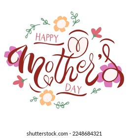 Happy Mother's Day greeting card with  flowers and hearts.