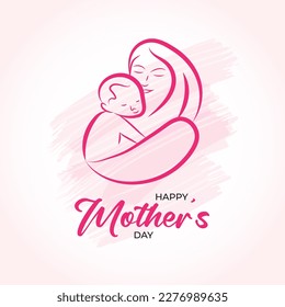 Happy mothers day greeting card mom and baby line style