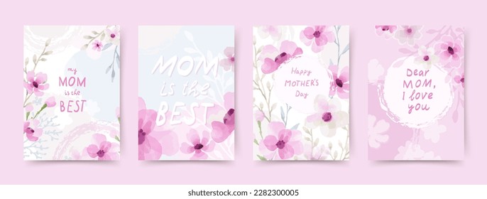 Happy Mother's Day greeting card  Watercolor background and pink flowers  Vector illustration for postcard  poster  banner  invitation  social media post  mobile apps  advertising
