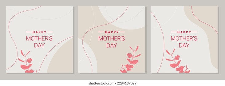 Happy Mothers Day. Greeting card set boho decoupage style pastel color. Mothers day banner or poster design template. Vector illustration