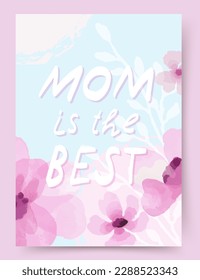 Happy Mother's Day greeting card. Watercolor background with pink flowers. Vector illustration for postcard, poster, banner, invitation, social media post, mobile apps, advertising