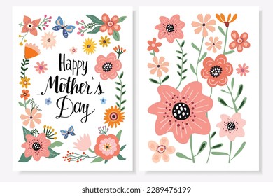 Happy Mother's Day greeting card, invitation, poster with floral design, flowers in bloom, vector