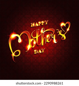 Happy Mother's Day greeting card. Golden custom lettering on dark red background with confetti frame.