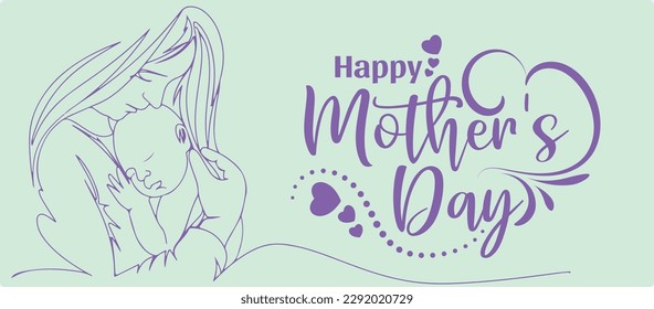 Happy Mother's Day greeting card. Happy motherhood concept. Modern vector illustration MOTHERS DAY. Woman hugging her baby.