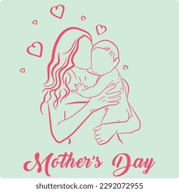 Happy Mother's Day greeting card. Happy motherhood concept. Modern vector illustration MOTHERS DAY. Woman hugging her baby.