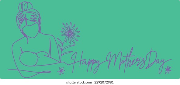 Happy Mother's Day greeting card. Happy motherhood concept. Modern vector illustration MOTHERS DAY. Woman hugging her baby.