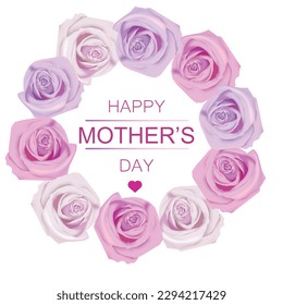 Happy Mother's day greeting card with roses. Typography design for greeting cards and poster with  roses and hearts. Design template for Mother's day. Delicate roses. Vector Illustration.