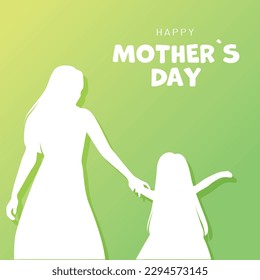 Happy mothers day greeting card with mom and daughter on a light green gradient background for the holiday