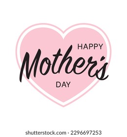 Happy Mother's day greeting card with pink hearts and lettering. Cute hand drawn vintage holiday concept Vector illustration for print, invitation, web banner isolated on white background