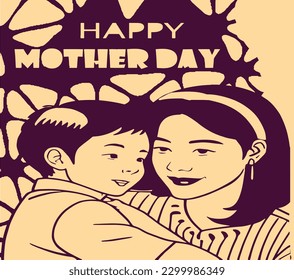 Happy Mother's Day Greeting Card. Paper Cutting, Vector, Illustration