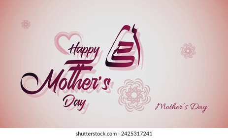 Happy Mothers day greeting card. Creative Arabic Calligraphy, Hand drawn text lettering with hearts shape, My Mom. Translated: A calligraphy design for "Mother's day" occasion in Arabic typography.