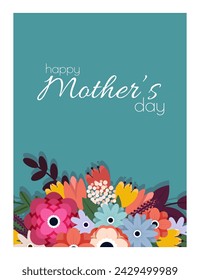 Happy Mother's Day greeting card. Happy Mother's Day celebration greeting card design decorated with flowers in flat hand drawn style.