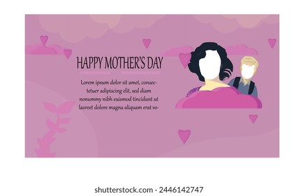 Feliz Día de la Madre diseño de tarjeta de felicitación, diseño de redes sociales, Diseño web, diseño simple con colores especiales, atributos de amor y nubes