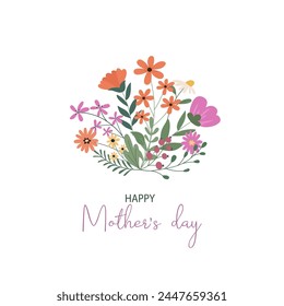 Tarjeta de felicitación del Día de la Madre con hermosas flores de colores. Plantilla de Vector editable para tarjeta de felicitación, cartel, Anuncio, invitación, publicación en redes sociales. 