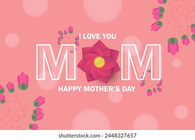 Happy mother's day greeting card with typography design and beautiful blossom flower