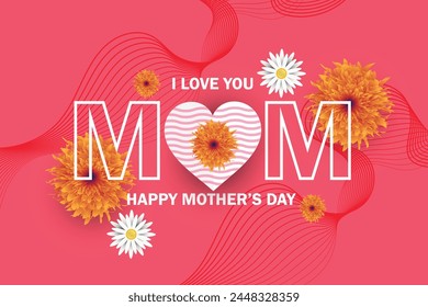 Happy Mothers day greeting card with typographic design and floral elements