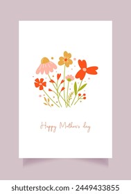 Tarjeta de felicitación del Día de la Madre con hermosas flores de colores. Plantilla de Vector editable para tarjeta de felicitación, cartel, Anuncio, invitación, publicación en redes sociales.	