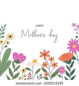 Happy Mother's Day greeting card with beautiful colorful flowers. Editable vector template for greeting card, poster, banner, invitation, social media post. 