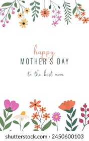 Happy Mother's Day greeting card with beautiful colorful flowers. Editable vector template for greeting card, poster, banner, invitation, social media post.	