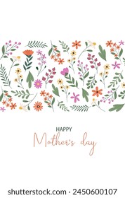 Happy Mother's Day greeting card with beautiful colorful flowers. Editable vector template for greeting card, poster, banner, invitation, social media post.	
