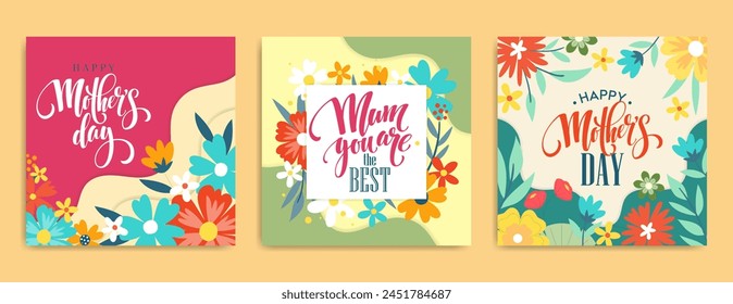 Glückliche Muttertagsgrußkarte, Web-Banner, Social-Media-Post oder festliches Hintergrund-Design mit Frühlingsblume. In: Mothers Day Flyer. Feierlichkeiten zum Frauentag Online Marketing Blumenkunst Poster.