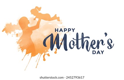 Happy Mother's day greeting card. Vector banner, Woman hold her baby. Symbols of love, Vector illustration